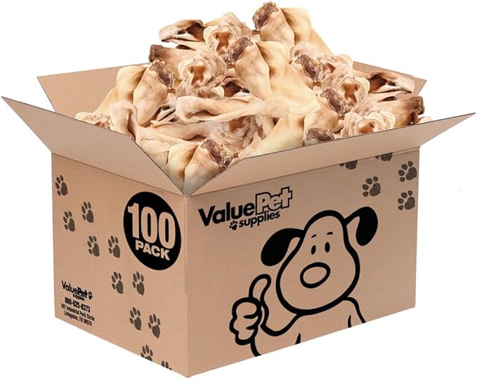 ValueBull Cow Ears, Varied Sizes/Shapes, 100 Count Bulk Pack - All Natural Dog Treats, 100% Angus Beef, Single Ingredient, Fully Digestible, Cleans Teeth & Gums