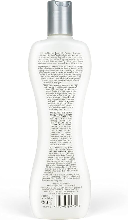 BioSilk for Dogs Silk Therapy Detangling Dog Shampoo | Sulfate Free and Paraben Free Shampoo | Matted Hair Dog Detangler Shampoo for All Adult Dogs, 12 Fl Oz - 2 Pack