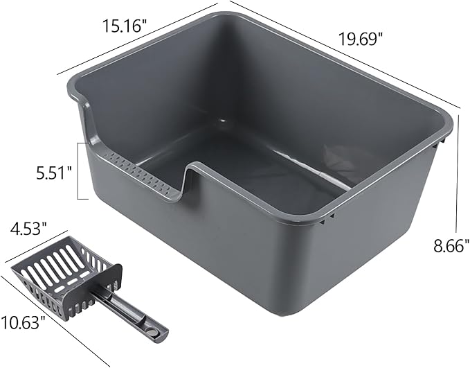 Readsky Large Cat Litter Box with High Sides, Open Top Cat Litter Tray with Scoop, 4-Pack, Gray