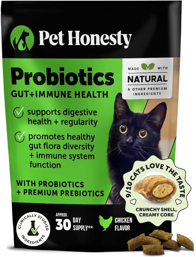 Cat Probiotics Gut + Immune Health Crunchy & Creamy Chews - Digestive Health, Supports Gut Health, Immunity, Healthy Digestion + Cat Constipation Relief - Chicken 30-Day Supply