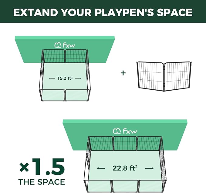 FXW Acrylic & Metal Unleashed Indoor Dog Playpen - Stress-Free and Safe Play, Heavy Duty 24 Inch 2 Wire Panels Dog Pen for Puppy and Small Dogs, Black│Patented