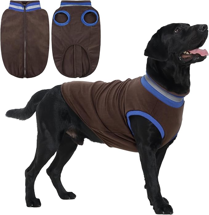 Lelepet Fleece Dog Sweater Zip Up Dog Fleece Jacket Reflective Warm Sweatshirt for Cold Weather Soft & Lightweight Pet Sweater Vest for Puppy Small Medium Large Dogs(XS-3XL)