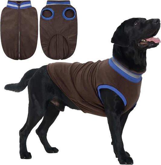 Lelepet Fleece Dog Sweater Zip Up Dog Fleece Jacket Reflective Warm Sweatshirt for Cold Weather Soft & Lightweight Pet Sweater Vest for Puppy Small Medium Large Dogs(XS-3XL)