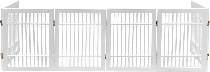 Pet Dog Gate Strong and Durable Freestanding Folding Acacia Hardwood Portable Wooden Fence Indoors or Outdoors by Urnporium (White Pet Gate, 6 Panel 24" Tall)