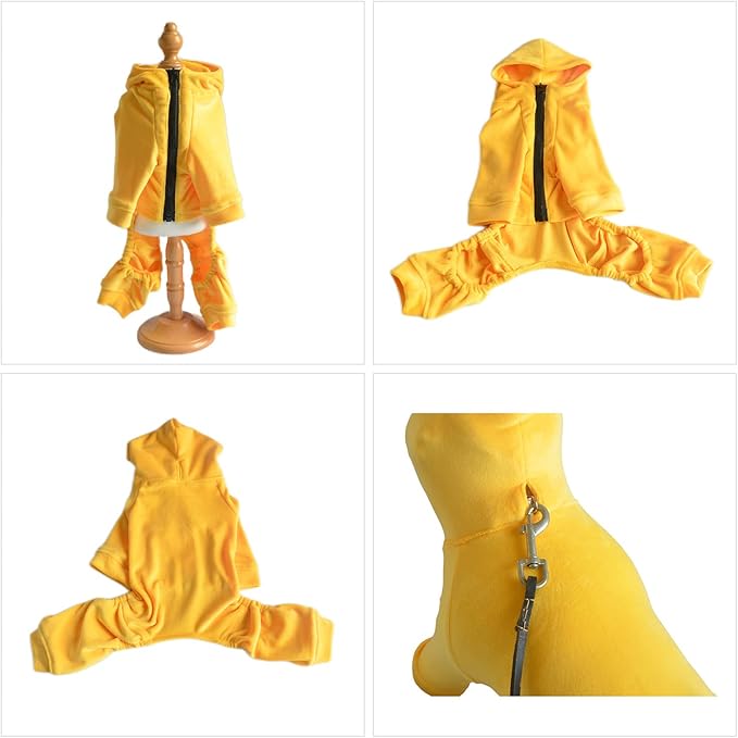 Dog Pajamas Pet Jumpsuits PJS for All Seasons, Velvet Dog Hoodies 4 Legs Four Feet Dog Onesies Stylish PJS Puppy Costume Cotton Liner Warm Pet Clothes for Small Medium Large Dogs Yellow L
