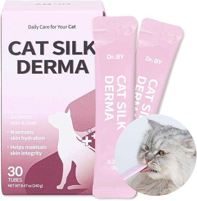 Doctor By Cat Silk Derma Lickable Feline Skin and Coat Supplement - Dandruff Treatment & Itchy Skin Relief Allergy Support for a Glossy Coat Immune Boosting Formula - 30 Individual Treat Tubes