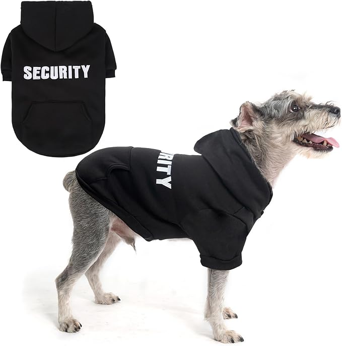 SCENEREAL Security Dog Hoodie Sweater for Large Medium Small Dogs, Embroidered Dog Clothes with Hat Pockets and Leash Hole, Soft Warm Fleece Pets Cold Weather Halloween Costumes for Boys Girls