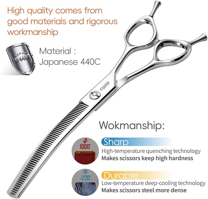 Curved Thinning Shears for Dogs 7.5'' Professional Blender Thinning Shears for Medium Large Dog 35% Thinning Rate (7.5 In, V Type Blender)