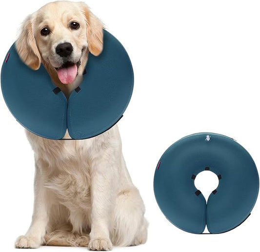 MIDOG Inflatable Dog Cone Alternative for After Surgery - Soft Protective Donut Collar Prevents Licking & Allows Eating, Comfortable Recovery E-Collar Alternative for Small Medium Large Dogs (Blue,L)