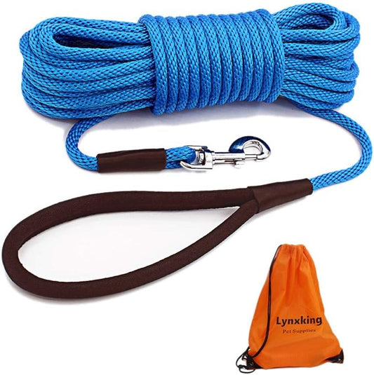 lynxking Check Cord Dog Leash Long Lead Training Tracking Line Comfortable Handle Heavy Duty Puppy Rope 10ft 15ft 30ft 50ft for Small Medium Large Dog Blue