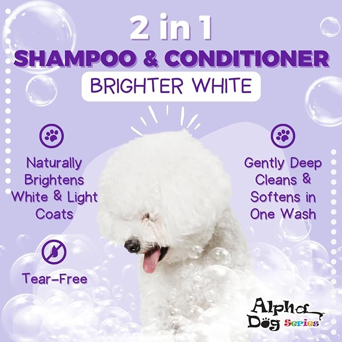 Alpha Dog Series Bright White Natural Whitening Dog Shampoo and Conditioner for Dogs with Aloe Vera, pH Balanced Dog Shampoo and Conditioner Set, Tear-Free for Sensitive Skin, 4L (1Gallon)