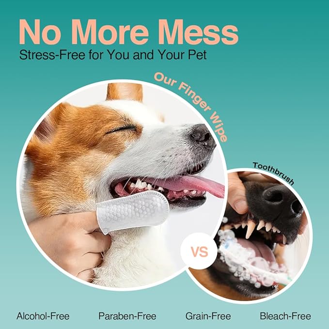 Dog Teeth Cleaning Wipes (90 Count) - No-Rinse Cat Toothbrush, Effective Dog Breath Freshener - Essential Pet Supplies (1.65 in x 3.15 in)
