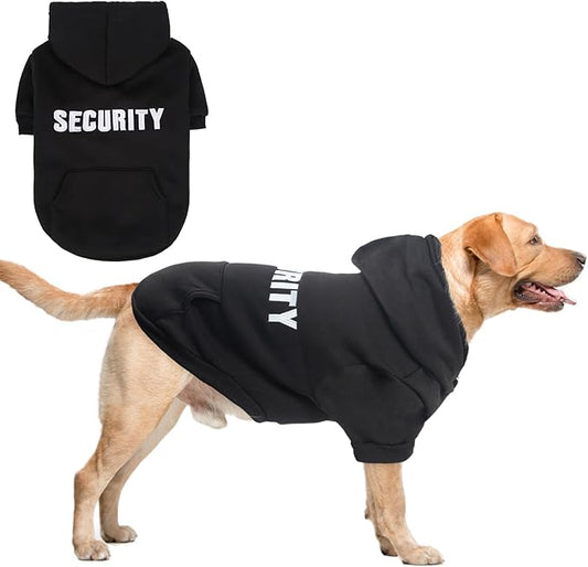 SCENEREAL Security Dog Hoodie Sweater for Large Medium Small Dogs, Embroidered Dog Clothes with Hat Pockets and Leash Hole, Soft Warm Fleece Pets Cold Weather Halloween Costumes for Boys Girls