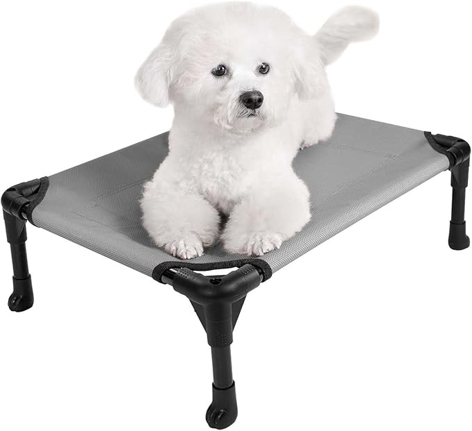 Veehoo Cooling Elevated Dog Bed, Portable Raised Pet Cot with Washable & Breathable Mesh, No-Slip Feet Durable Dog Cots Bed for Indoor & Outdoor Use, Small, Silver Gray
