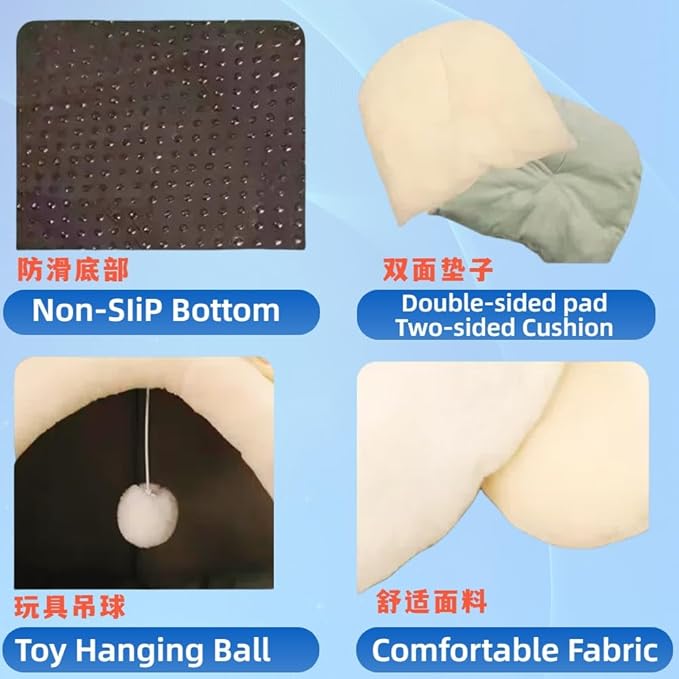 Covered Cat Bed, Orthopedic Memory Foam Cat Beds for Indoor Cats, Enclosed Cave Design with Washable Inner Cushion, Pink Cat Ears & Hanging Pom - Pom for Large Cats & Small Dogs