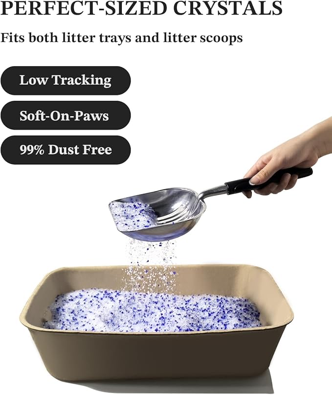 Crystal Cat Litter with Powerful Odor Control, Non-Clumping, Lasts Up to 6 Months, 24lb, Rapid Water Absorption, Unscented & Low Tracking Lightweight Blue & White Silica, 3 Pack of 8 lb