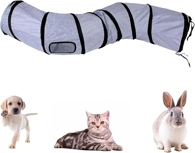 Cat Tunnel for Indoor Cats, Rabbit Tunnel Toys, Pet Toys Play Tunnels for Cats Kittens Rabbits Puppies Crinkle Pop Up Dark Grey 47" Shape S