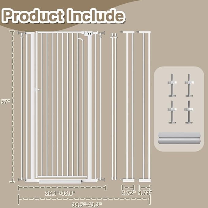 Extra Tall Cat Gate, Tall Safety Baby Gate for Doorways & Stairs, Easy Install Pressure Mounted Dog Gates, Auto-Close Walk Thru Pet Gate for The Babies