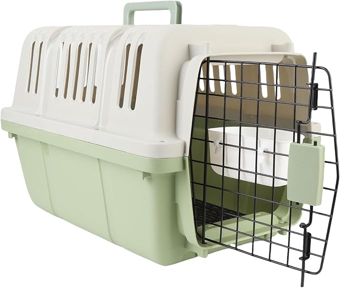 Plastic Dog Crate, Airline Approved Hard Shell Dog Kennel with Handle for Home and Travel, Large Space Portable Breathable Pet Travel Carrier for Outings and Activities (Green)