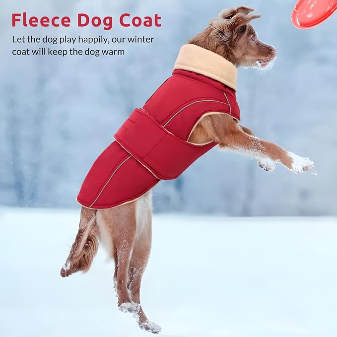 ASENKU Dog Coat & Winter Jacket, Warm Dog Coat for Large Dogs with Reflective, Turtleneck with Button, Waterproof Cold Weather Coats (Dark Red, 2XL)