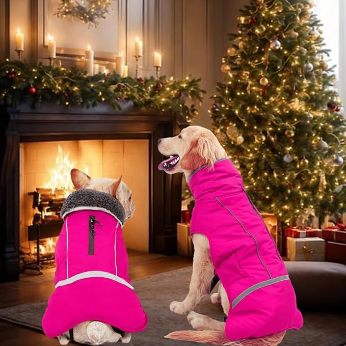 Doglay Dog Coat, Waterproof Dog Jacket Pet Winter Coat for Cold Weather with Thicken Furry Collar, Reflective Puppy Winter Jacket Warm Fleece Lining for Small Medium Large Pets