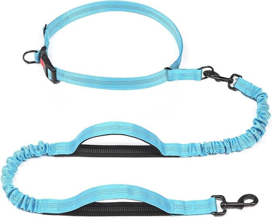 iYoShop Retractable Hands Free Dog Leash - Dual Handle Bungee Waist Leash for Small, Medium and Large Dogs (Small, 8-25 lbs, Baby Blue)