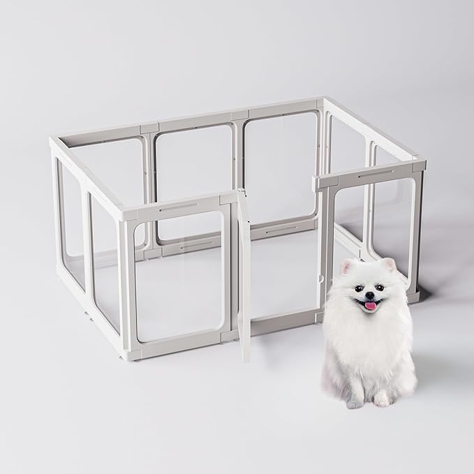 Jalove Acrylic Dog Playpen Indoor, 24“ H Plastic Pet Playpen with Door, Clear Pet Play Pen for Puppy Cat Rabbit Ferret, Easy Assemble Dog Pen, Preferable for Small Cage, White 10 PCS