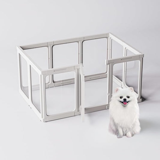 Jalove Acrylic Dog Playpen Indoor, 24“ H Plastic Pet Playpen with Door, Clear Pet Play Pen for Puppy Cat Rabbit Ferret, Easy Assemble Dog Pen, Preferable for Small Cage, White 10 PCS