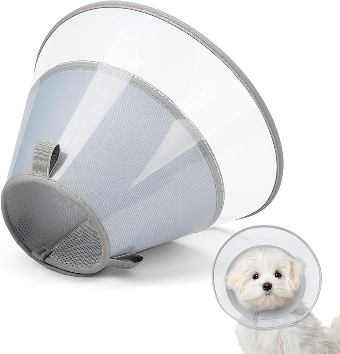 Dog Cone Collar with Soft Pad, Transparent Elizabeth Recovery Collar for Large, Medium, Small Dogs to Stop Licking, Pet Head Cone Alternative After Surgery, Neutering, Injury (XS)