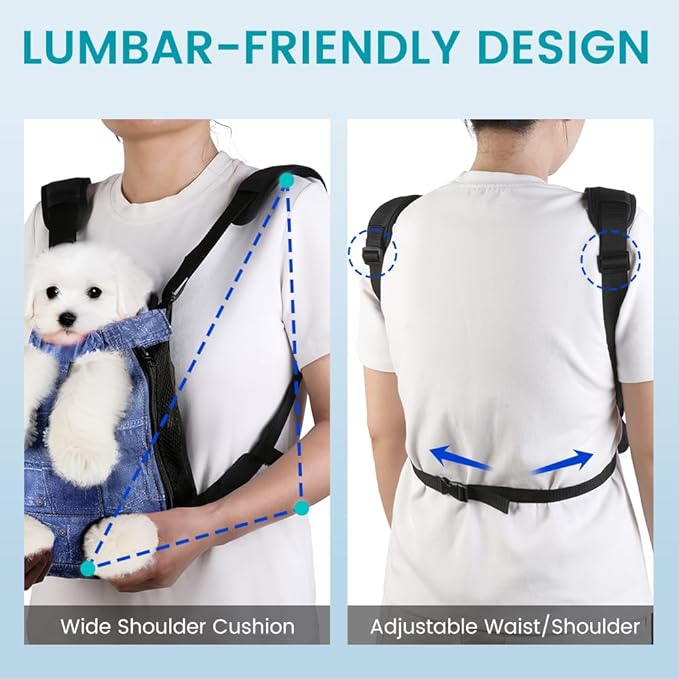 Dog Backpack Carrier, Front Pocket for Essentials, Legs Out Carrying Sling Travel Bag for Small Medium Dogs 4-7 Lbs, Soft Wearable Puppy Chest Carry Backpacks for Walking/Hiking/Camping/Traveling