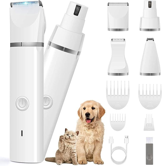 Dog Clippers Grooming Kit Hair Clipper-Low Noise Paw Trimmer- Rechargeable - Cordless Quiet Nail Grinder Shaver for Cats and Other Pets