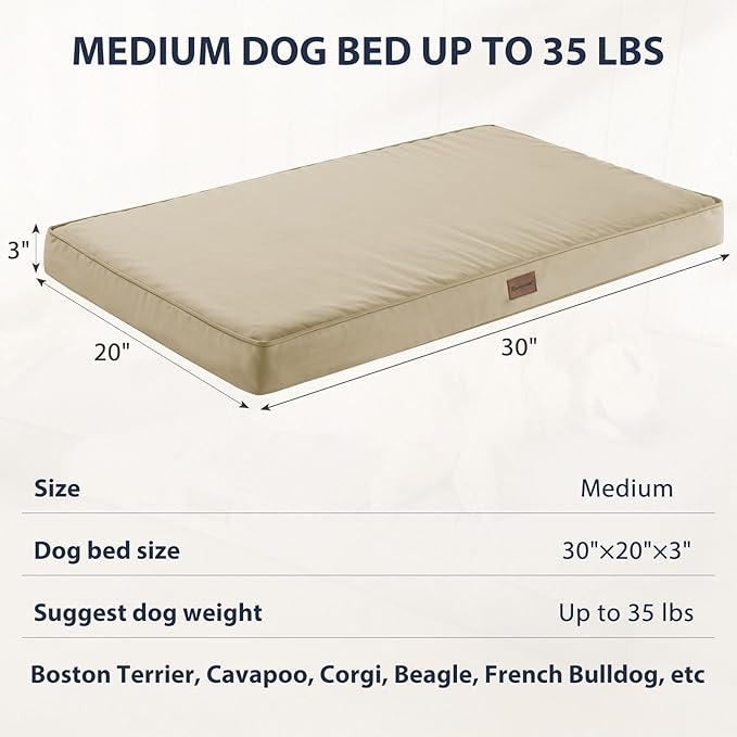 BFPETHOME Outdoor Dog Bed for Large Dogs, Waterproof, Orthopedic with Removable Washable Cover, Egg Crate Foam Mat (30 x 20in, Beige)