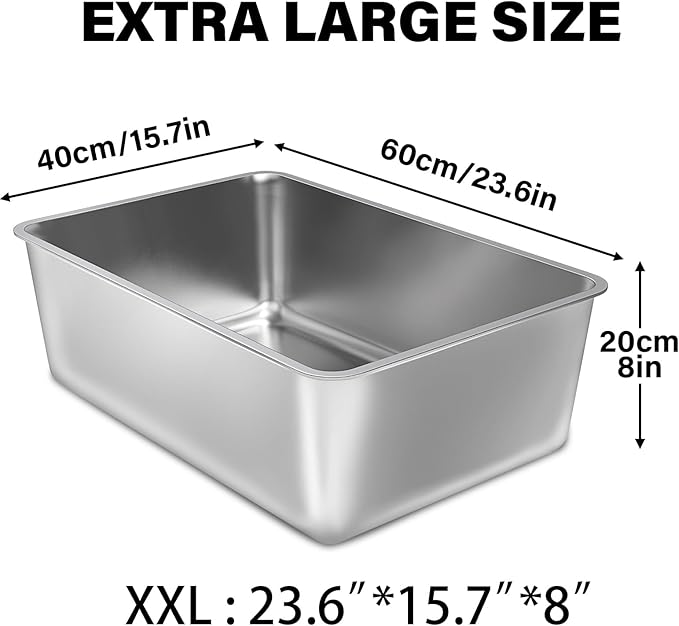 Large Stainless Steel Cat Litter Box-Metal Litter Box for Cats, High Sided Metal Litters Boxes, No Smell, Non Stick, Easy Clean, Odor Proof, Indoor Outdoor