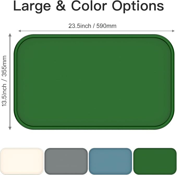 Pet Feeding Mat [Warped Resistant Raised Edge], Water-Proof Silicone Placement for Food Water Bowls, Anti-Slip Base Protect Floor, BPA-Free&Dishwasher-Safe [23.5x13.5inch Large, Green]