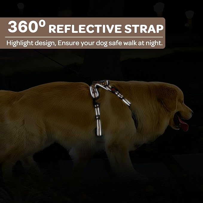 FURRYFECTION Dog Harness | No Pull Dog Harness | Reflective Oxford | Padded Handle | 4 Adjustable Straps | 2 Leash Clips | No Choke Pet Vest Harness for Small Medium Large Dogs | Dark Brown | M