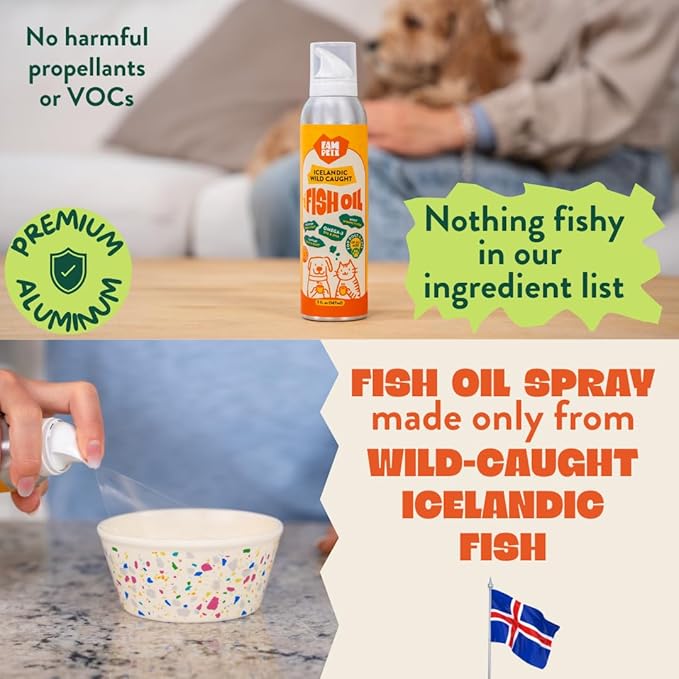 Omega 3 Fish Oil for Dogs and Cats (5 oz) - Icelandic Fish Oil Liquid Dog and Cat Supplement with EPA DHA for Skin, Coat, Joint & Health - Natural Pet Supplement - Aluminum Spray Bottle