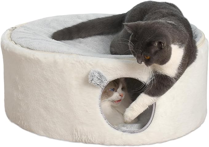 Sunhoo Elevated Cat Beds for Indoor Cats Enclosed House Hideaway Raised Kitty Hammock Large with Washable Cover Kitten Cave Pet Hut Puppy Condo Cubby Plush Cushion Easy Assembly 23.6 * 17.7 * 10.6in