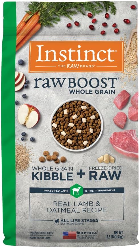 Instinct Raw Boost, Natural Dry Dog Food with Freeze Dried Pieces, High Protein, Whole Grain Recipe - Real Lamb & Oatmeal, 3.5 lb. Bag