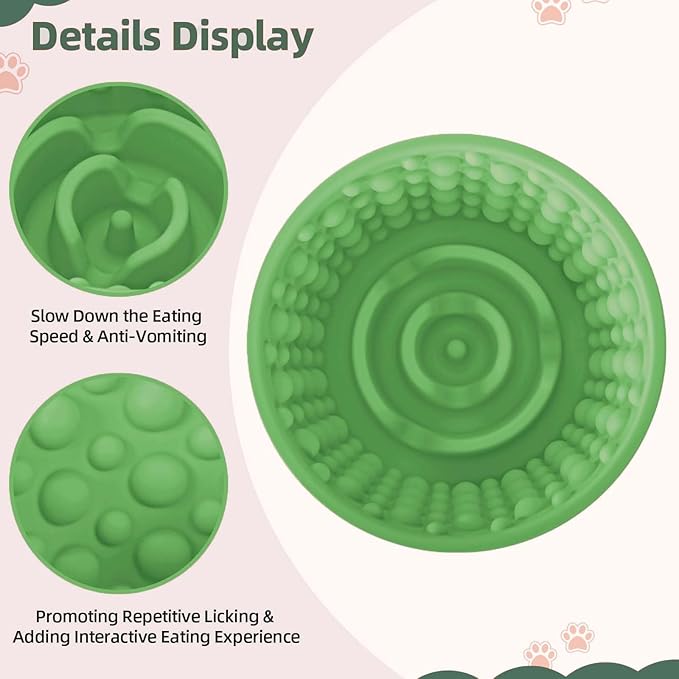Dog Slow Feeder Lick Bowl, Non-Slip Dog Licking Treat Dispenser, Slow Feeder Bowls for Small Medium Large Breed Dogs, Anxiety Relief & Anti-Choking, BPA Free Silicone (Green, 1.6 Cup)
