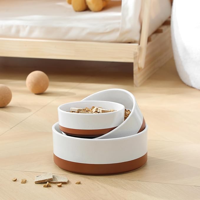 MALACASA Ceramic Dog Bowls, Dog Bowls for Medium Sized Dogs with Wood Stand - Pet Food & Water Bowl Set for Cat Medium Dogs, Weighted Glaze Matte.34 OZ (M-3.5 Cups)