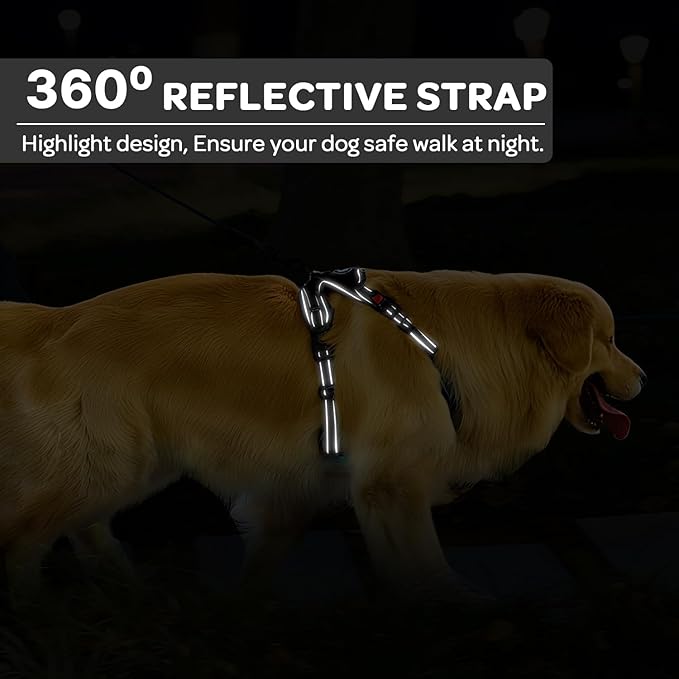 FURRYFECTION Dog Harness | No Pull Dog Harness | Reflective Oxford | Padded Handle | 4 Adjustable Straps | 2 Leash Clips | No Choke Pet Vest Harness for Small Medium Large Dogs | Black | M