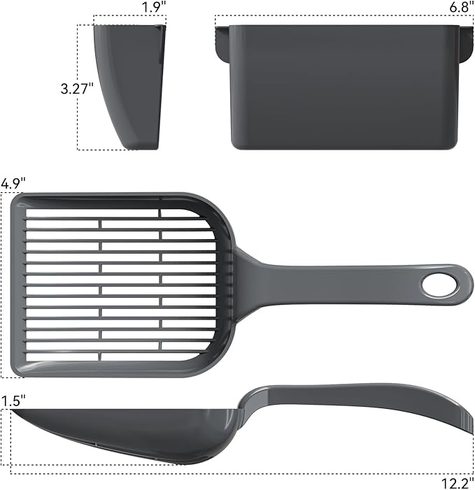 Large Cat Litter Scoop, fits All Boxes, Fast sifting for Kitten Poop, Reduces Hand Fatigue, Saves Litter, speeds scooping. Includes Holder.
