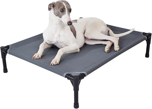 pettycare Elevated Outdoor Dog Bed - Dog Cots for Medium Pet, Heavy Duty Raised Cot Waterproof, Cooling Pets Bed with Washable Durable Teslin Mesh and Non Slip Feet, 32 Inches, Grey