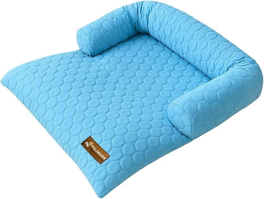 Pelsbarn Cooling Dog Bed - Ice Silk Summer Comfort, Self Cooling, Non-Slip Dog Cover, Durable & Washable, Bed for Medium to Large Dogs 34" x 34", Support Shelter Dogs with Every Purchase (Blue)