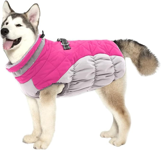 Lelepet Dog Coat Warm Dog Winter Coat Waterproof Dogs Jacket with Harness Built in Reflective Pet Fleece Vest Zip-Up Cold Weather Coats for Extra Large Dogs Turtleneck & Windproof Coats Great Dane 3XL
