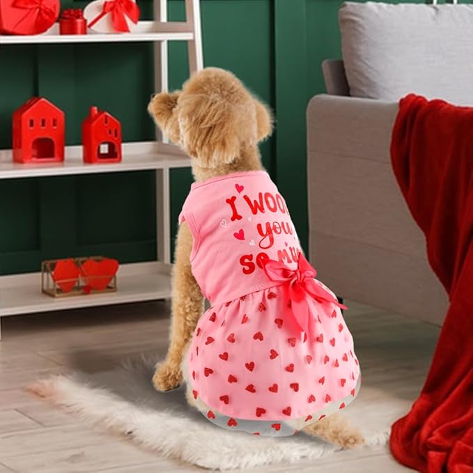 Valentines Day Outfit - Red Tulle Dog & Cat Dress with Bowknot for Small to Large Pets