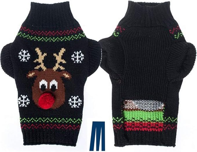 Mikayoo Dog Christmas Sweater - Cat Holiday Sweaters, Legless Design Keep Warm and Move Freely, Holiday Festive Sweater for Small Dogs or Cats (Black Deer XS)