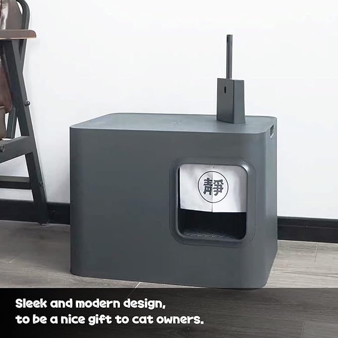 Cat Litter Scooper with Caddy, cat Scooper with Holder, with Container to Store cat Scooper, Durable ABS Material and Cute Design - 85° Matte Dark Grey