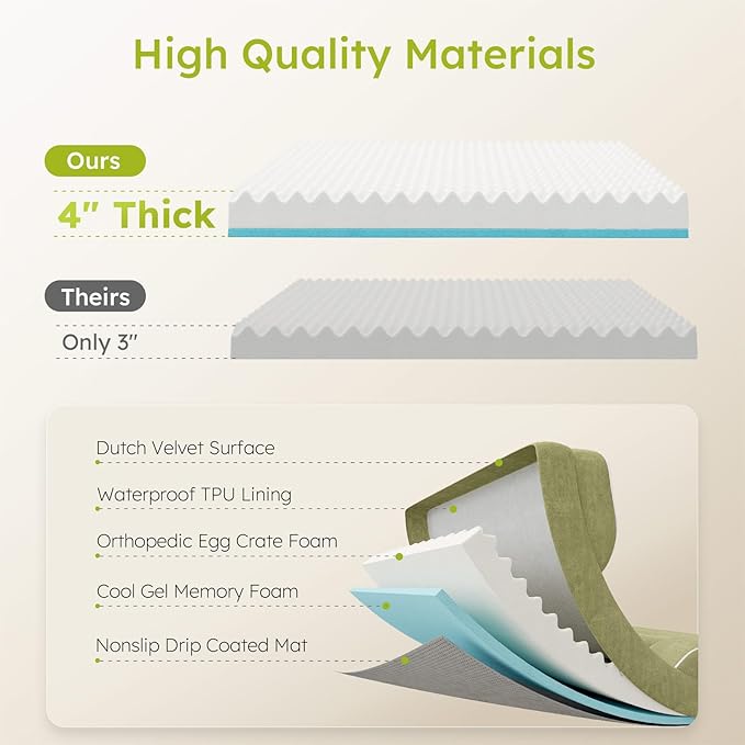 Extra Large Dog Bed, Orthopedic Dog Bed with Cooling Gel Memory Foam, Waterproof XL Pet Bed with Removable Washable Cover, 42" Pet Sofa Couch Dutch Velvet with Bone Toy, Dark Green