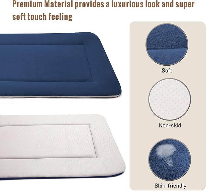 Magic Dog Bed - Soft Crate Pad Mat for Medium/Large Dogs, 36 Inch Machine Washable Kennel Pad with Non-Slip Bottom, Dark Blue